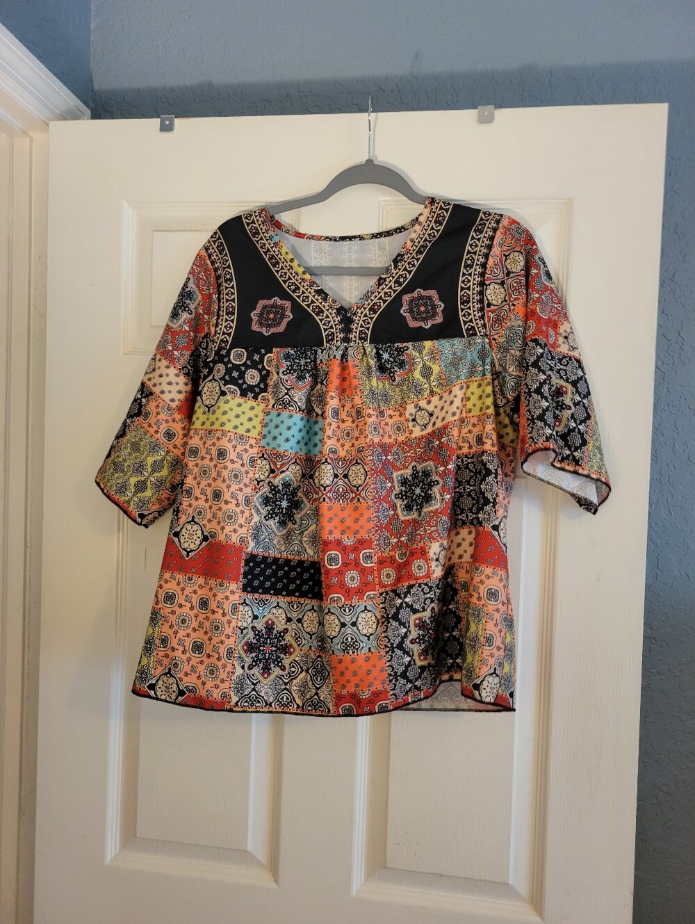 Shein Lune Multi Color Tunic Top Size Large Women's Hippie Peasant Blouse